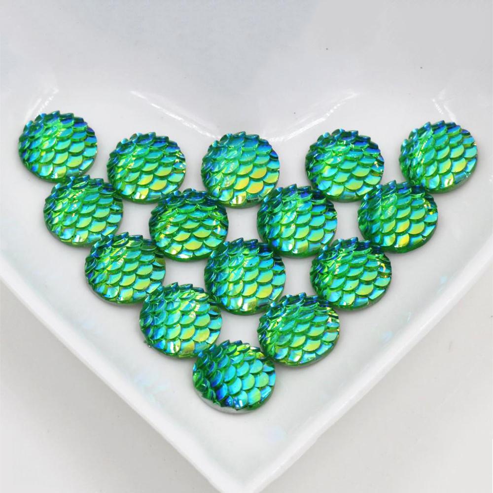 40pcs 8mm 10mm 12mm Mix Colors Mermaid Fish Scale Flat back Rhinestone Round Cabochon Embellishment Scrapbooking DIY Crafts