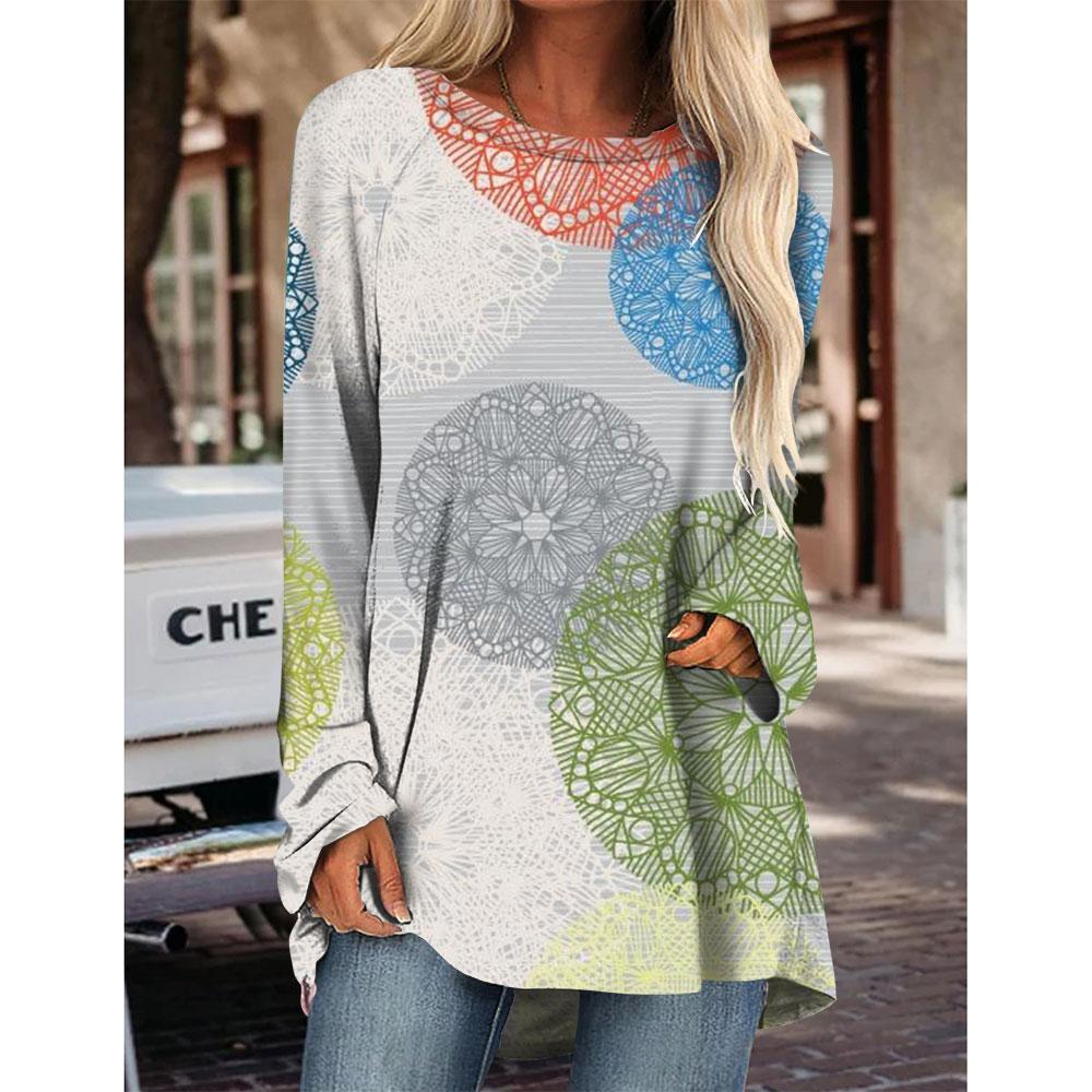 Womens T Shirts Long Sleeve 3D Printed Crew Neck Shirts Basic Tee Tops Blouse Fall Winter Basic Loose Fit Casual Pullover Shirts
