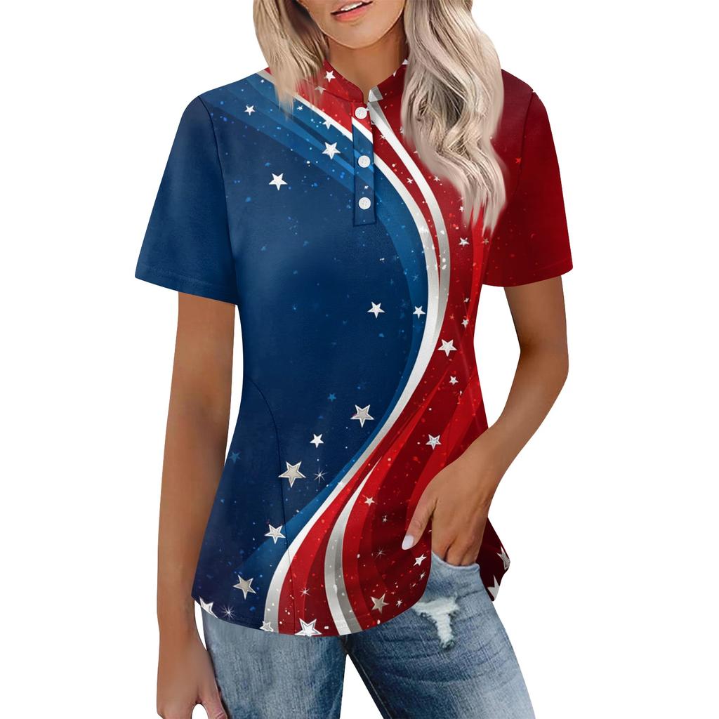 Women's Casual Polo Shirt Short Sleeve Loose Fit Button Up Top with Butterfly and Rose Print Suitable for Everyday Wear