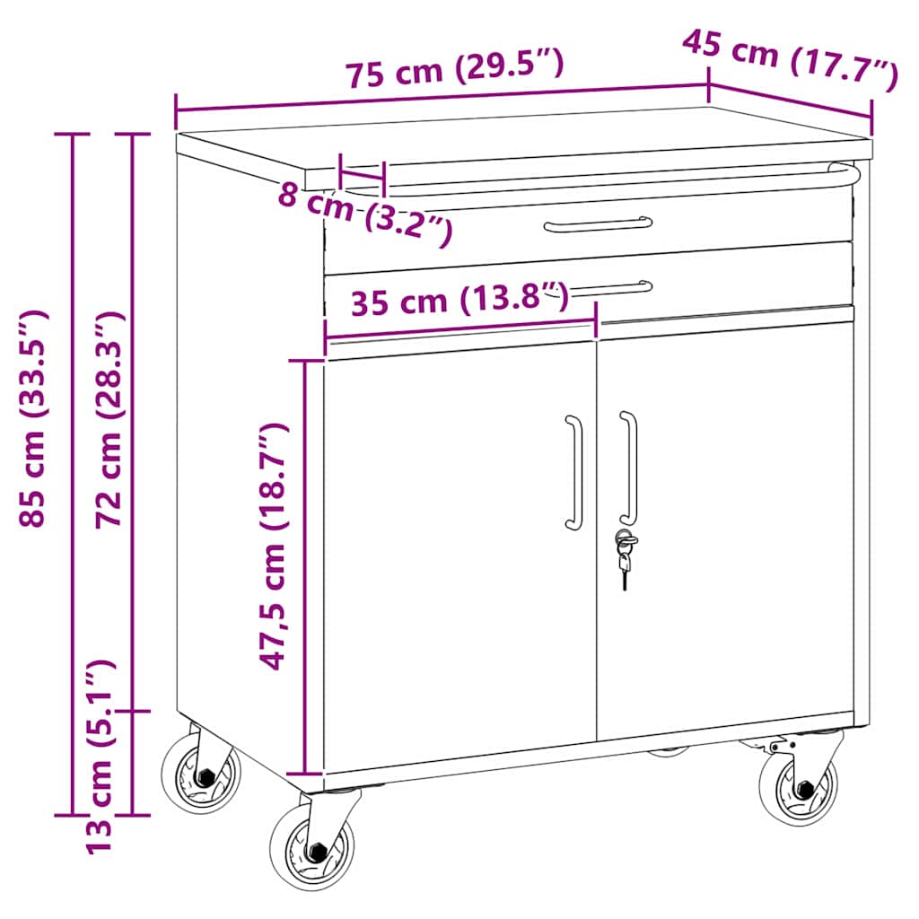 Rolling Workbench Trolley Black and Gray 75 x 45 x 85 cm