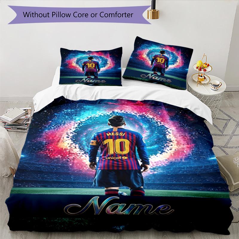 Messi Soccer Legend Personalized Name Bedding Set,Breathable Bed Linen for Guest Room Decoration,Perfect Housewarming Gift,All Season Duvet Cover with