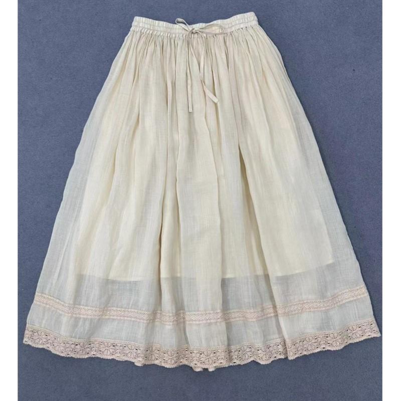 Johnature Lace Skirts Women Summer Lace-up Elasticated Solid Color Casual Simple Loose Skirts