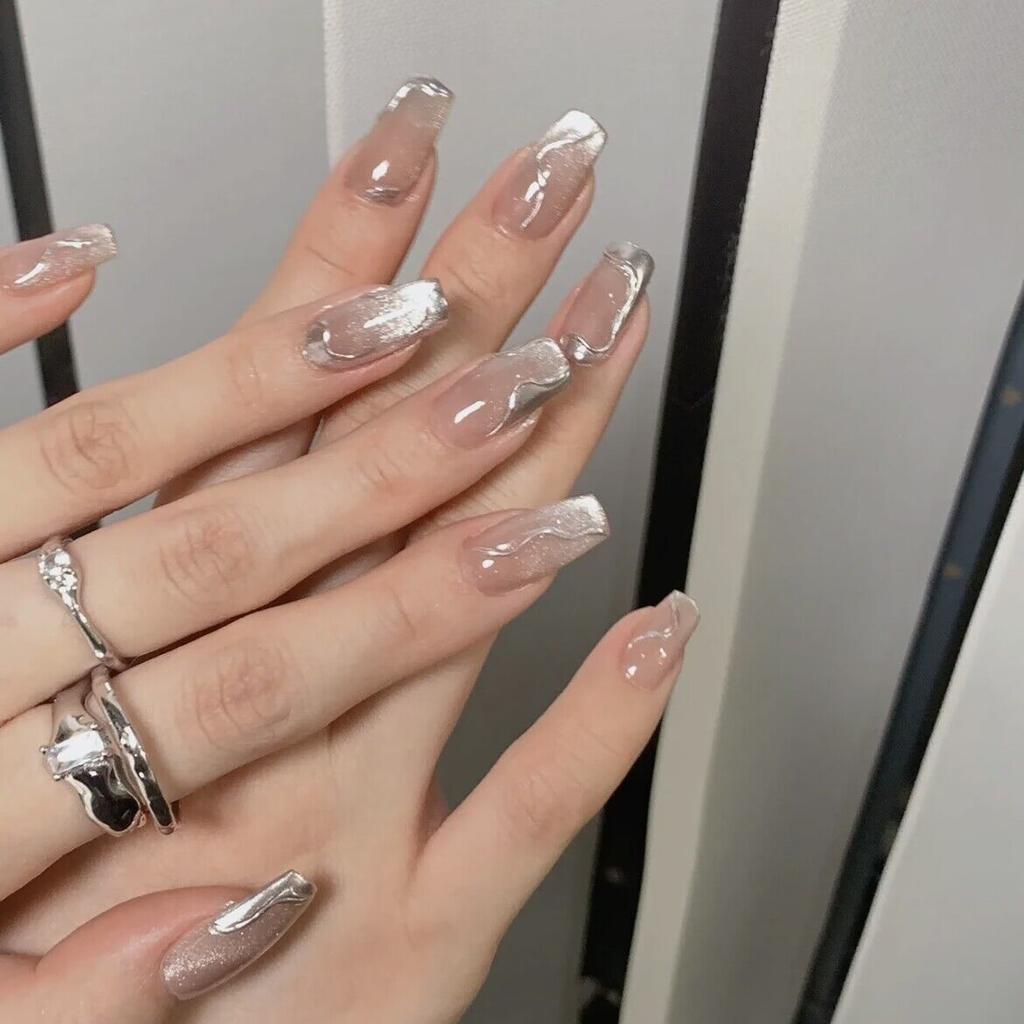 Pure Hand-made Phototherapy Wear Nail Tablets Smoothie Crystal Stone Cat Eye Wear Nail Finished Product Reusable Nail Patch