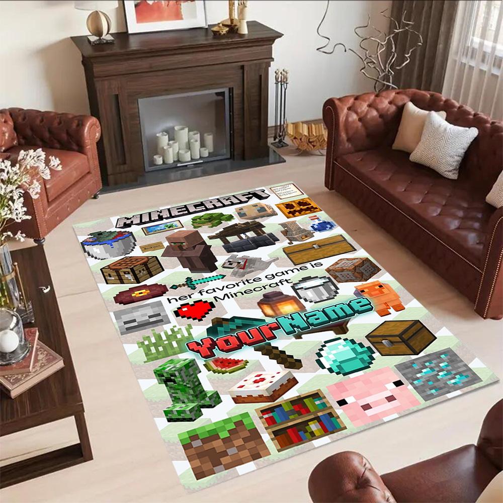 Minecraft 57 Customize Text Floor Rug Office Rug Suitable for Outdoor Balcony Dining Room Bedrooms Antislip Carpet Anime Office Decor