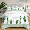 Cartoon Green Cactus Potted Duvet Cover Polyester Green Plant Cute Tropical Plant for Children Boy Girl for Bedroom Decorations
