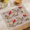 Bird Pattern Placemat With Red Cardinals And Berries Design For Table Setting Decorative Kitchen Tableware Accessory
