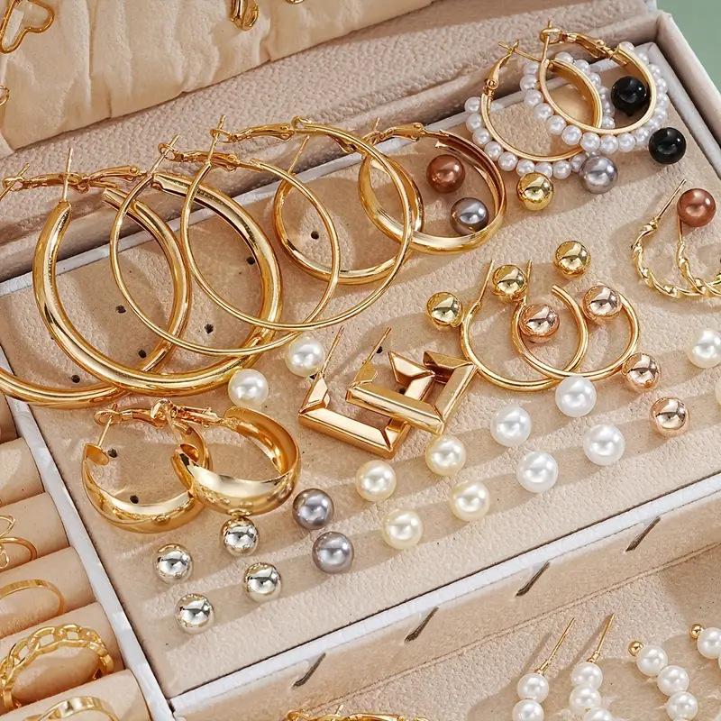 86 Stück/Set Elegante Perlenohrringe Mehrschichtige Halskette Ohrstecker Ringe 4-in-1 Schmuckset für Damen Tägliches Tragen Geschenk (Kein Kasten)