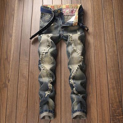 Men's European & American Style Retro Washed Ripped Jeans (Non-Stretch)