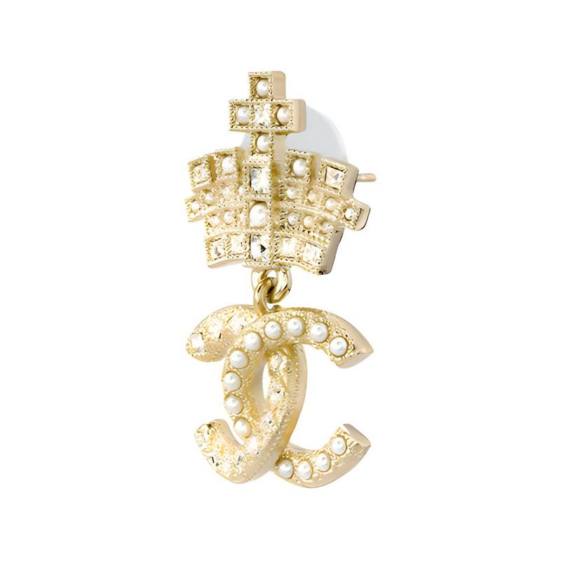 CHANEL Pearl Crown Earrings Women's