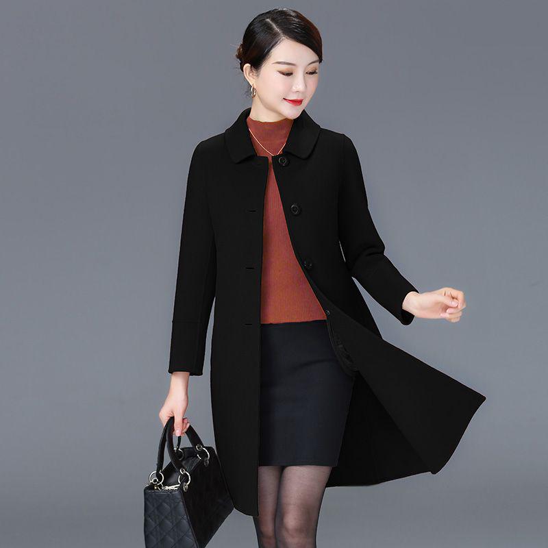 Jujube Red Double-Sided Wool Blend Coat - Women's Mid-Length Slim Fit for Autumn and Winter