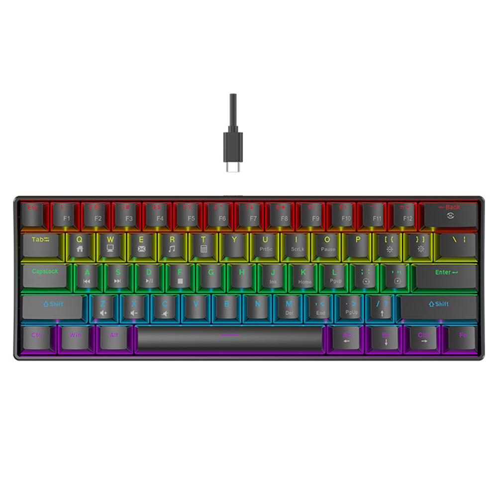 Mini Wired Gaming Mechanical Keyboard Phantom RGB, 61 Keys, Red/Blue/Yellow Switch, Ergonomic Keyboard , Portable for PC/Laptop