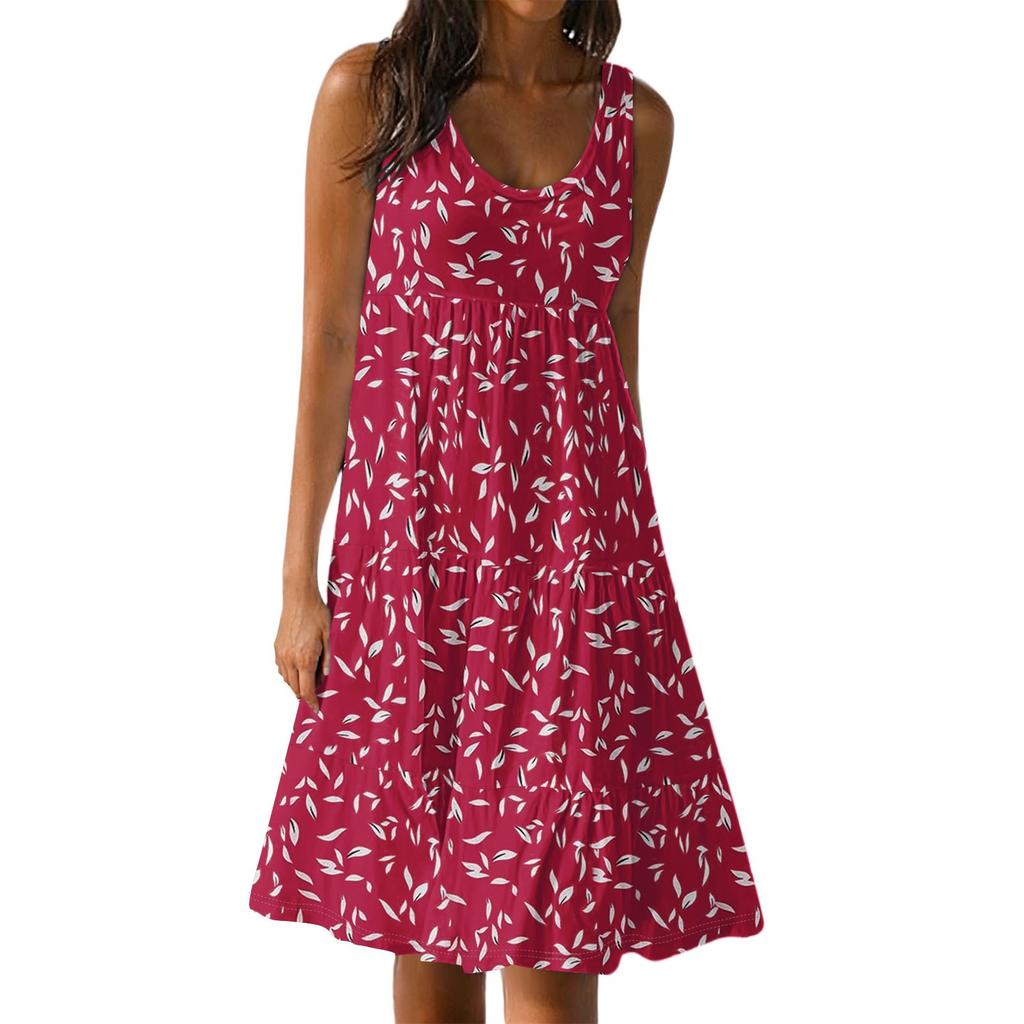 Women Casual Sleeveless Summer Dresses Spring Patchwork Boho Floral Cocktail Party Dress