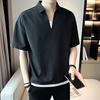 Men Shirt V Neck Lapel Color Fake Silk Two-piece Ice Solid Short Sleeves Loose Pullover Stretchy Casual Daily
