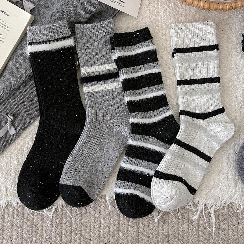 Striped Socks Children'S Medium Tube Socks Season Warm Wool Socks Fleece Thickened Yarn Cashmere Stacking Socks