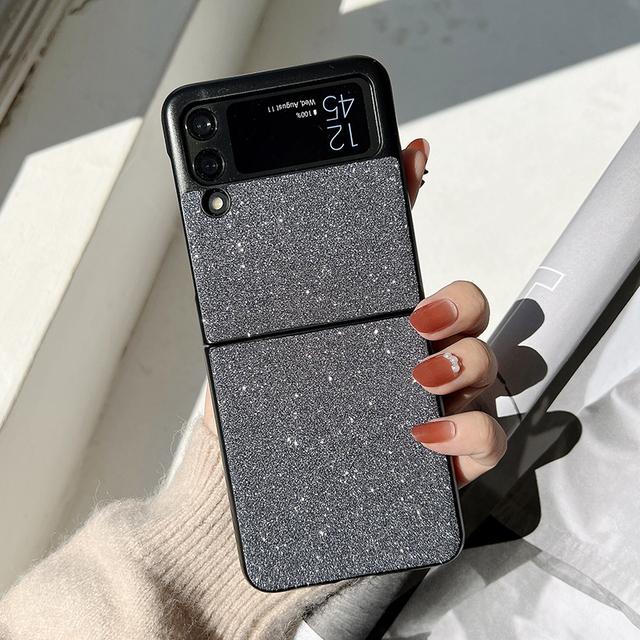 

Модный женский блестящий чехол для телефона с блестками для Samsung Galaxy Z Flip 3 5g, корейский блестящий жесткий, тонкий, полный защитный чехол For Samsung Z Flip серый