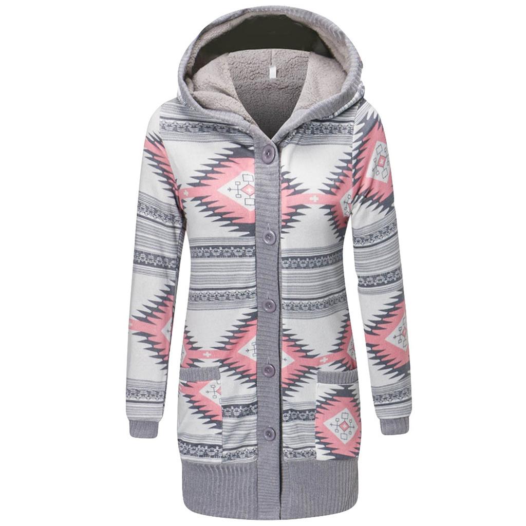 Dámský módní fleecový kabát s kapsami, na knoflíky, s dlouhým rukávem, s kapucí, volný