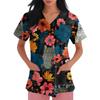 Women's V-neck Printed Short-sleeved Work Clothes With Side-slit Pockets And Uniforms