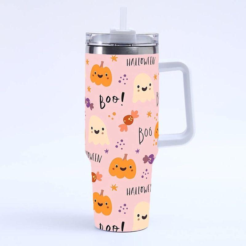 Halloween Print 40oz Large Capacity Thermos Cup, Thermal Insulation and Cold Retention, Ice Cup with Handle and Straw, Car Cup