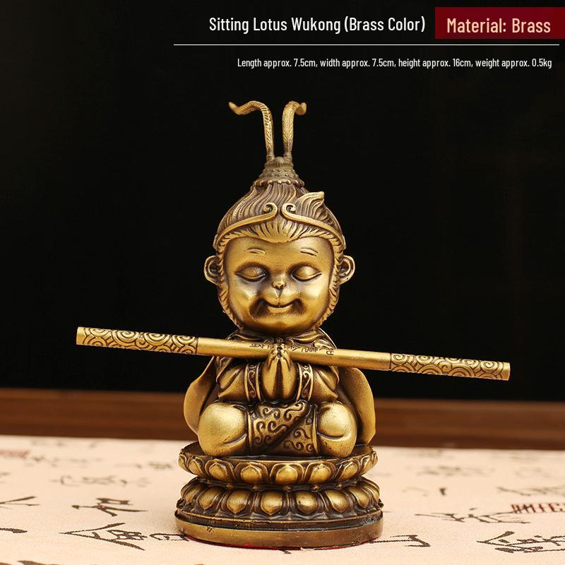 All-Copper Sun Wukong the Great Sage Ornament: Sitting Yellow Brass Buddha for Home Decor