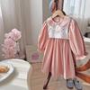 Sweet Strawberry Embroidered Princess Dress: Autumn 2025 Two-Piece Look, Color Block, Long Sleeve Cotton Dress for Girls