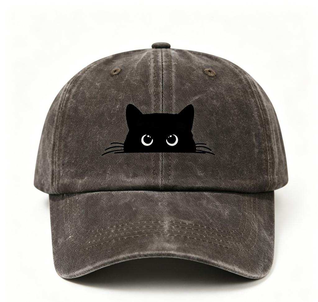 Small Black Cat Print Retro Street Feng Shui Wash Men and Women Baseball Cap Casual Outdoor Sun Hat