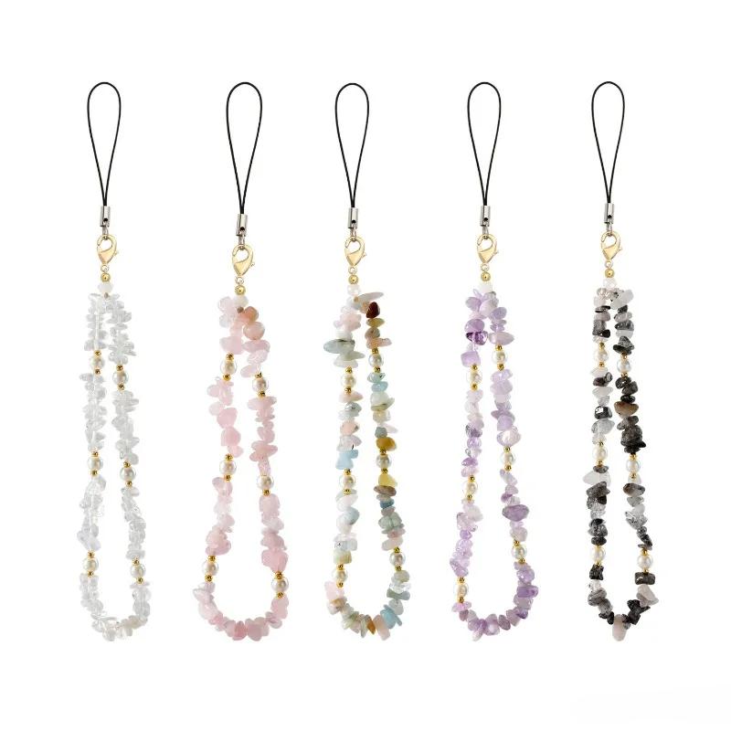 1 Piece Retro Phone Straps European Style Natural Stone Amethyst Phone Lanyard Vintage Phone Pendant Cute Accessories
