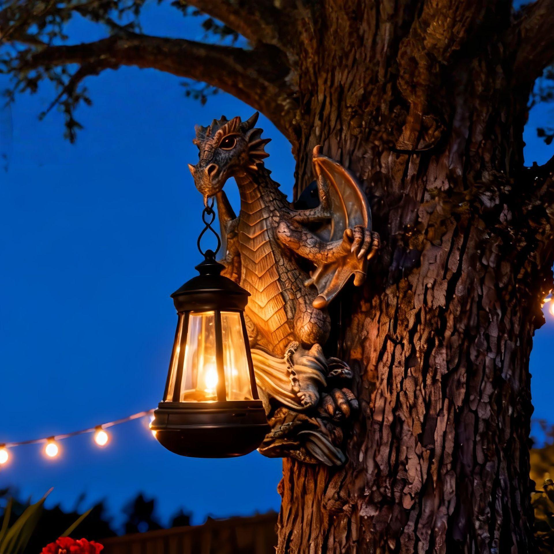 

JYL TS/160,Solar Dragon Pendant Light Garden Wall Scene Wall Mount Dinosaur Statue Luminous Resin Decor One Size помаранчево-рожевий