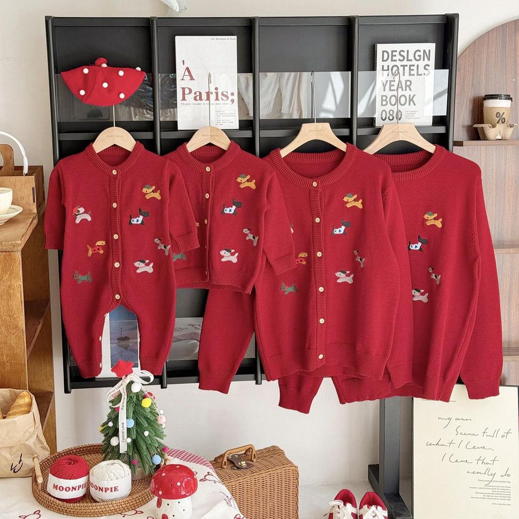 Festive Red Knit Baby Onesie - Autumn/Winter First Birthday Bodysuit