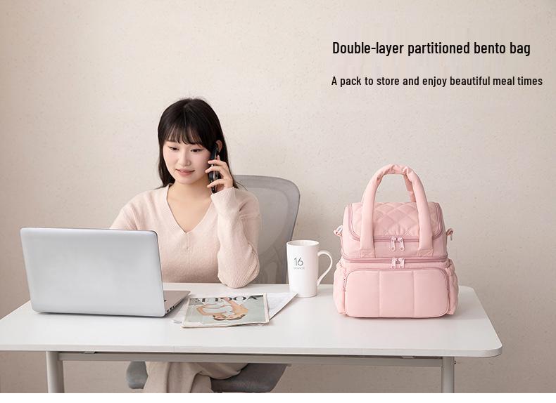 Borsa Termica Doppia Strato Imbottita Trapuntata da Donna per Lavoro Pendolarismo Bento