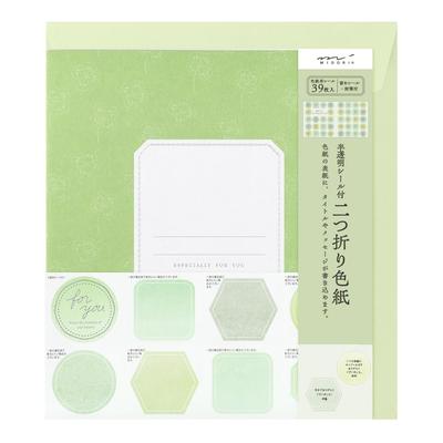 Colored Foldable In with Sticker and 33284006 Paper, Half, Envelope, Semi-Transparent Green,