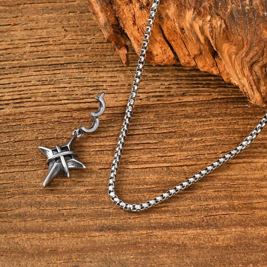 Vnox Minimalist Star Stainless Steel Pendant Necklace for Men Women, Black Zircon Box Chain Punk Hip Hop Gothic Jewelry Gifts