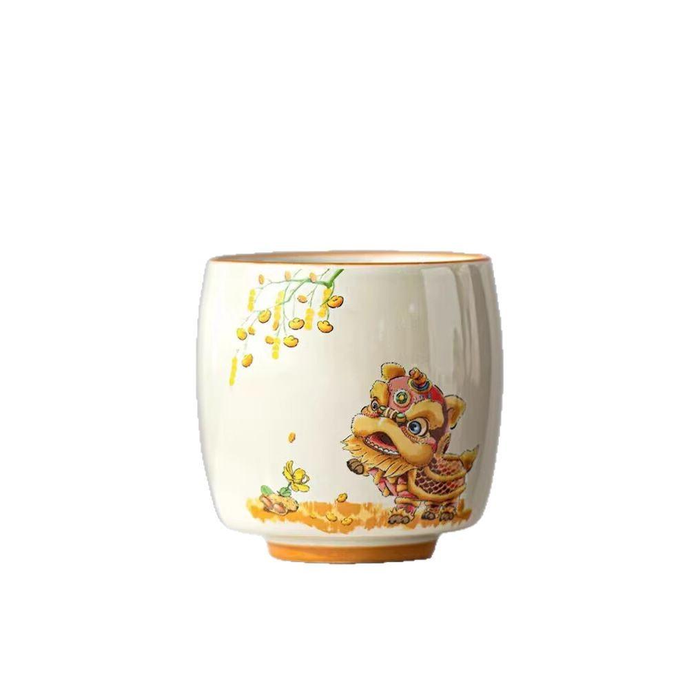 Grass And Wood Ash Guochao Lion Dancing Master Cup Single Cup Ceramic Men'S Exquisite Tea Cup Retro Tea Tasting Cup Kung Fu Tea Set