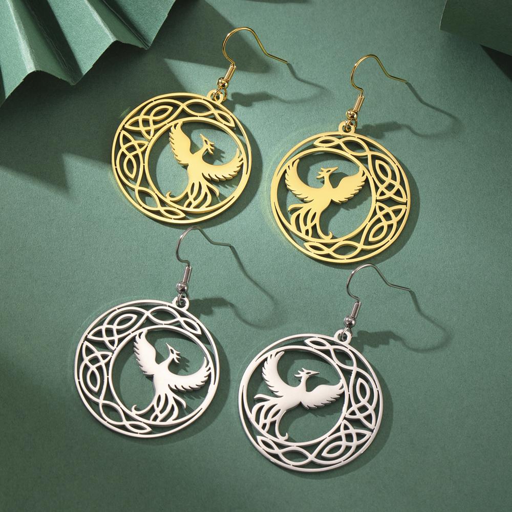 Dawapara Phönix Ohrringe für Damen Geometrisch Mythisches Tier Vogel Totem Anhänger Edelstahl Schmuck