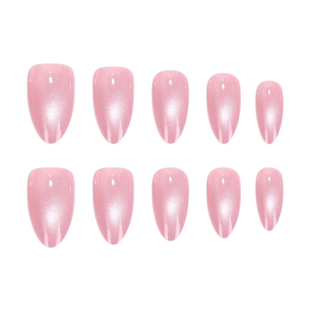 Cat Eye Nude Pink Wearable Nail Patches: Medium Long Oval Pre-made False Nails