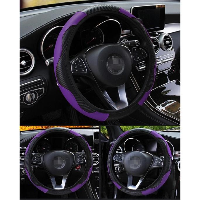 Carbon Fiber Car Steering Wheel Cover Universal 15 Inch Leather Elastic Steering Wheel Protector For Steering Wheel 38 Cm