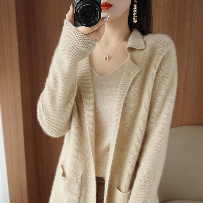 

Mid-length Knitted Cardigan for Women In Autumn and Winter Trendy Solid-color Casual Sweater Cardigan 2XL бежевый
