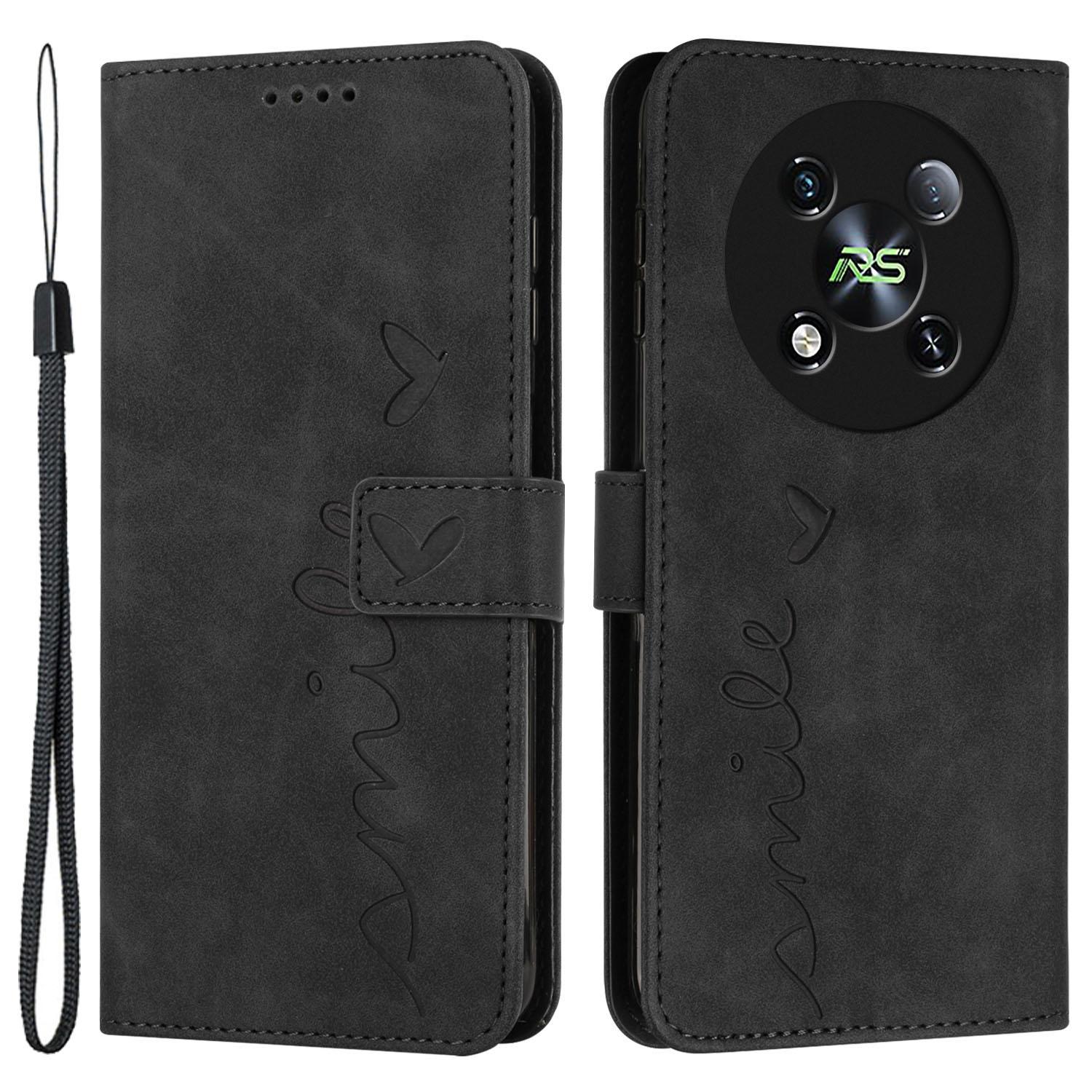 

For itel RS4 4G Phone Case Love Heart Imprinted Skin-Touch PU Leather Stand Shell Black