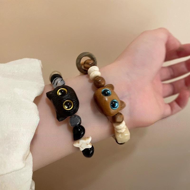 Retro Cute Cat Beaded Bracelet Cold Wind Niche Design Bracelet Fashionable Versatile Girlfriend Jewelry Women