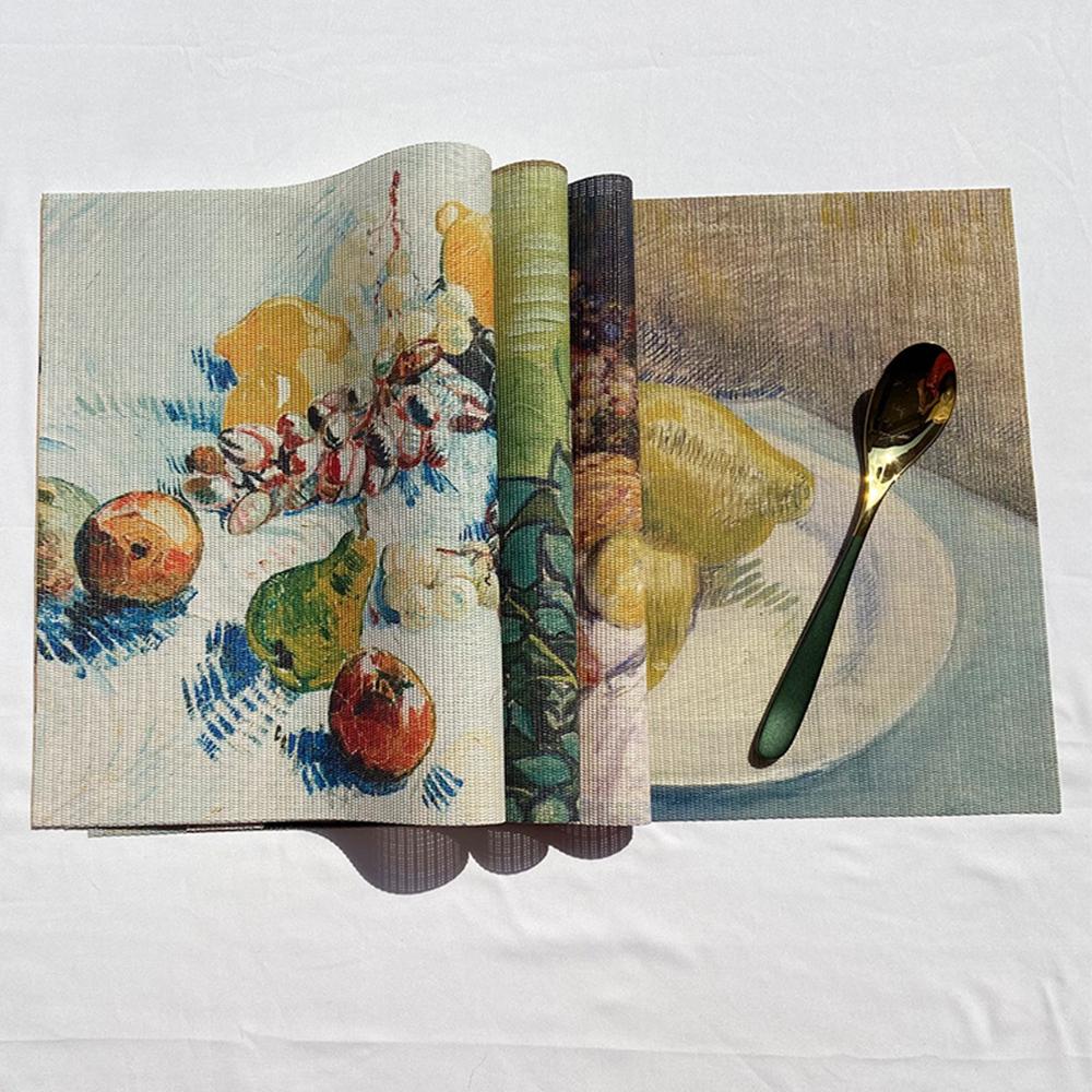 PVC Mat Placemats for Table Waterproof Dining Tableware Pad Monet Van Gogh Cup Bowl Costers Non-Slip Insulation Place Mats Set