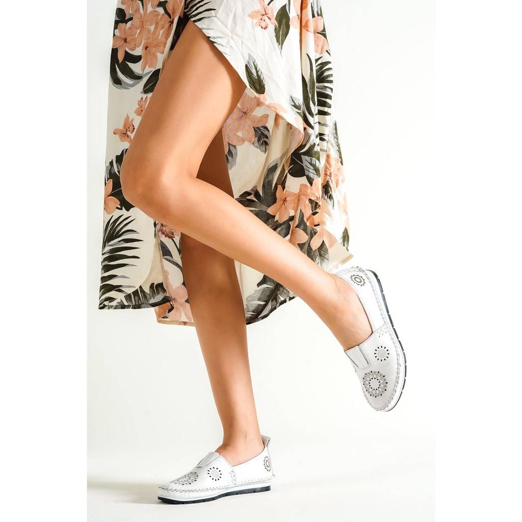 Damenmode Echtleder New Beige Leder Flats Freizeitschuhe