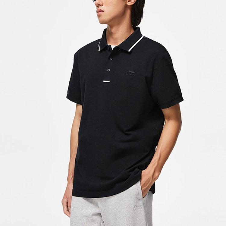 Li-Ning Sports Life Series Contrast Collar Short Sleeve Polo Shirt Men Tops Black APLT097-2