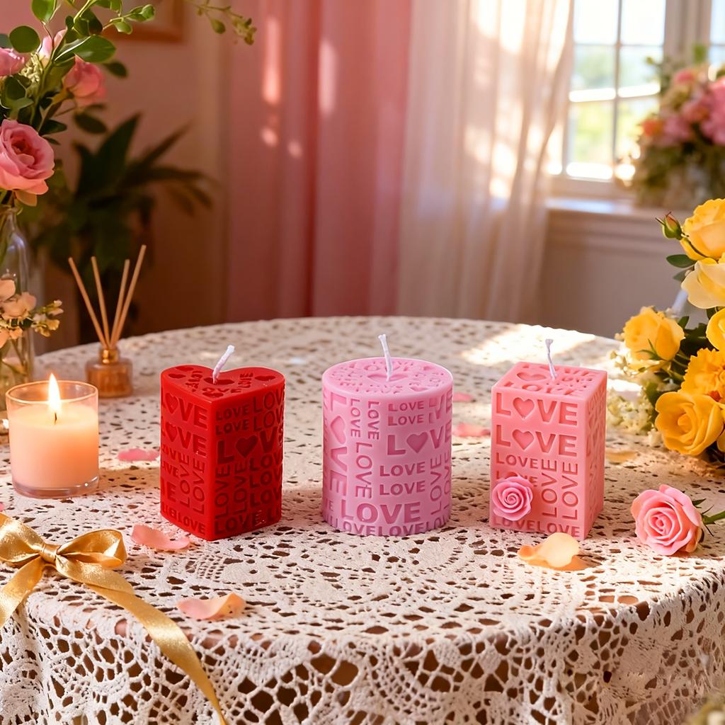 1pc Love Pillar Candle Mold | Embossed LOVE Letters Cylinder & Cube Mold, Silicone Material, Irregular Shape, Ideal for Wedding, Handmade Soap