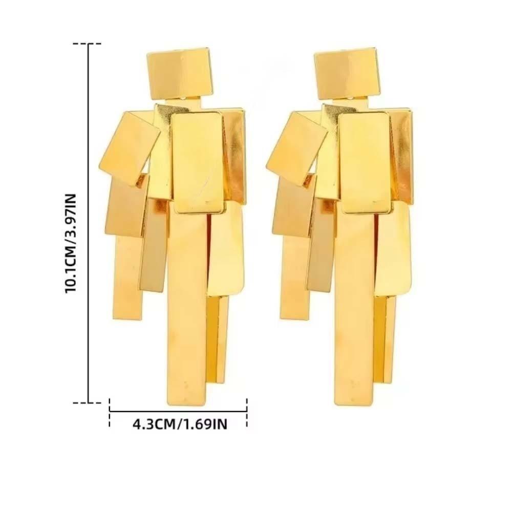 Elegant Exaggerated Ear Studs Zinc Zinc Alloy Square Tassels Eardrops Big Golden Dangle Earrings Girls