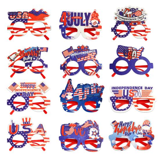 1/12 Pcs American Flag Glasses Memorial Day Patriotic Party Star And Stripes Glasses for 4th of July Celebration USA Veterans Day Decoration