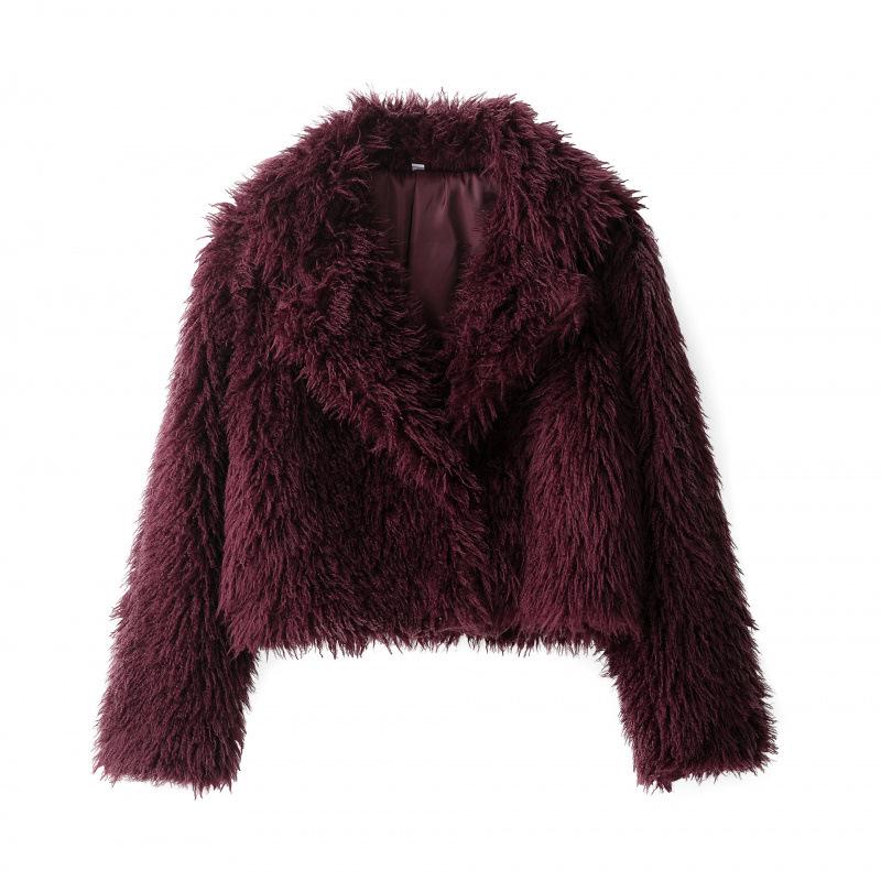 

European & American Women s Faux Fur Short Jacket - Fashionable, Casual, and Trendy Large вина червоного кольору
