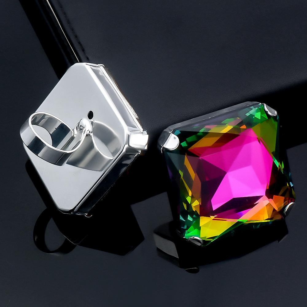 Anello Quadrato di Lusso di Nicchia Anello Esagerato di Alta Gamma Apertura Regolabile Accessori da Donna Anello
