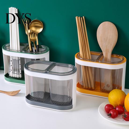 Utensil Organizer Holder Cutlery Drainer Two-compartments Transparent Wall Mounted Chopsticks Drainable Chopstick Cage Spoon Fork Drain Storage
