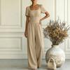 ZANZEA Women Elegant Square Collar Casual Short Sleeve Wide Leg Jumpsuits