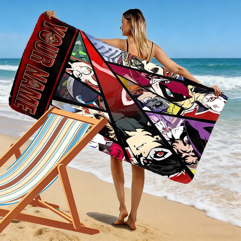 Name Custom Persona 5 Print Beach Towel, Large Soft Quick Dry Towel for Beach Camping Swimming