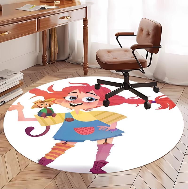 Pippi Longstocking Pattern Round Rug, Indoor/Outdoor Mat, for Picnic, Gameroom, Bedroom, Office, Living Room, Home Decor Carpet, Birthday Gift